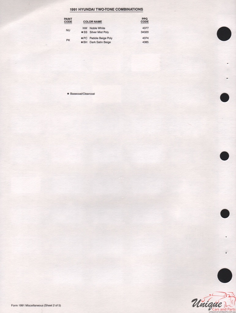 1991 Hyundai Paint Charts PPG 2